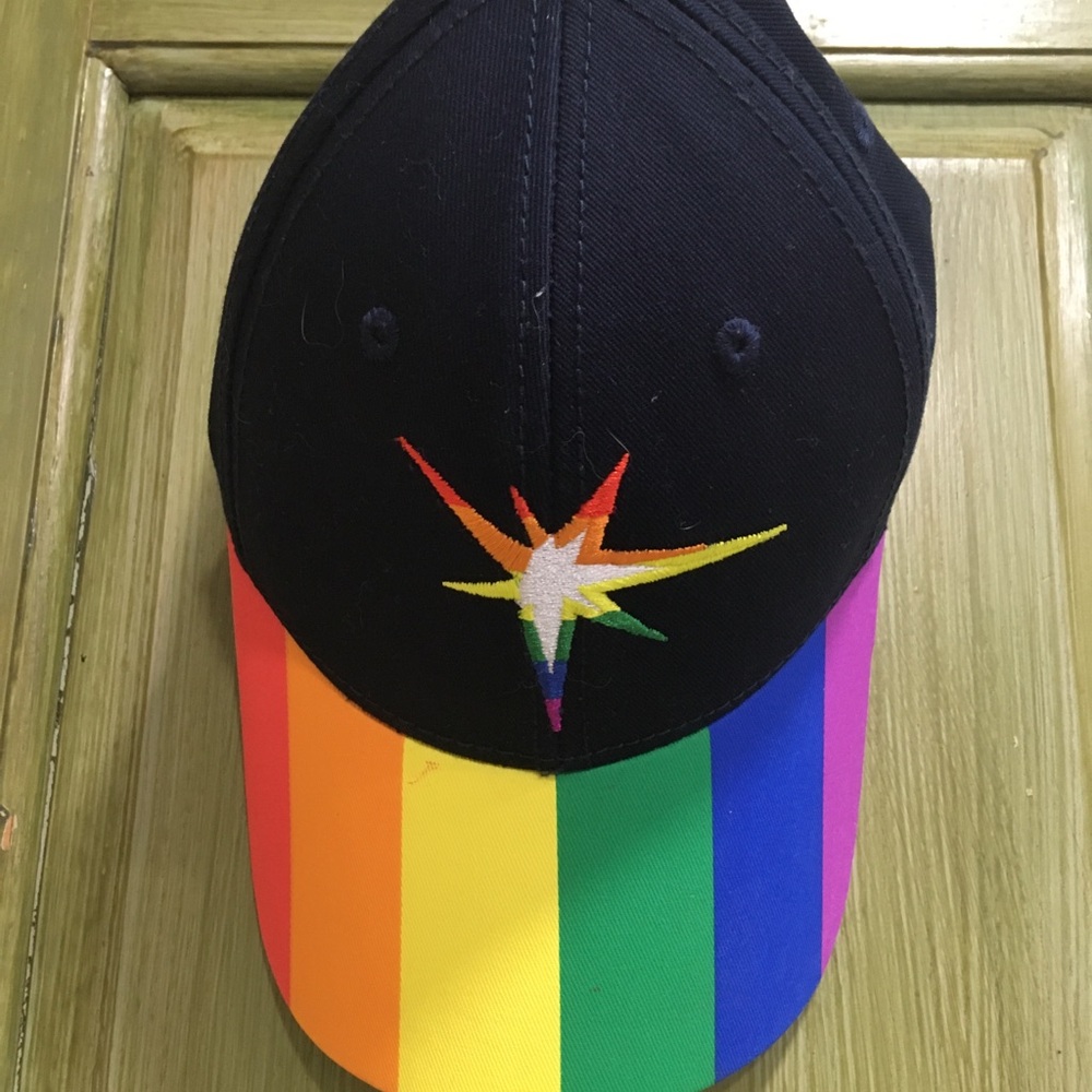 BDA Colorful Starburst Adjustable LGBTQ Rainbow Baseball Cap EUC